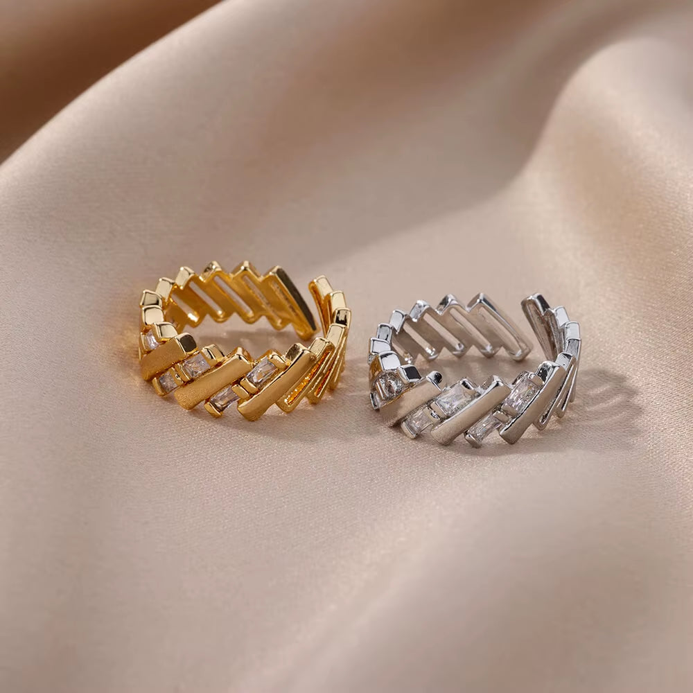 18K Gold Plated Rings for Women Zircon Crystal Finger Ring Engagement Wedding Jewelry Couple Gift Aesthetic Popular Accessories