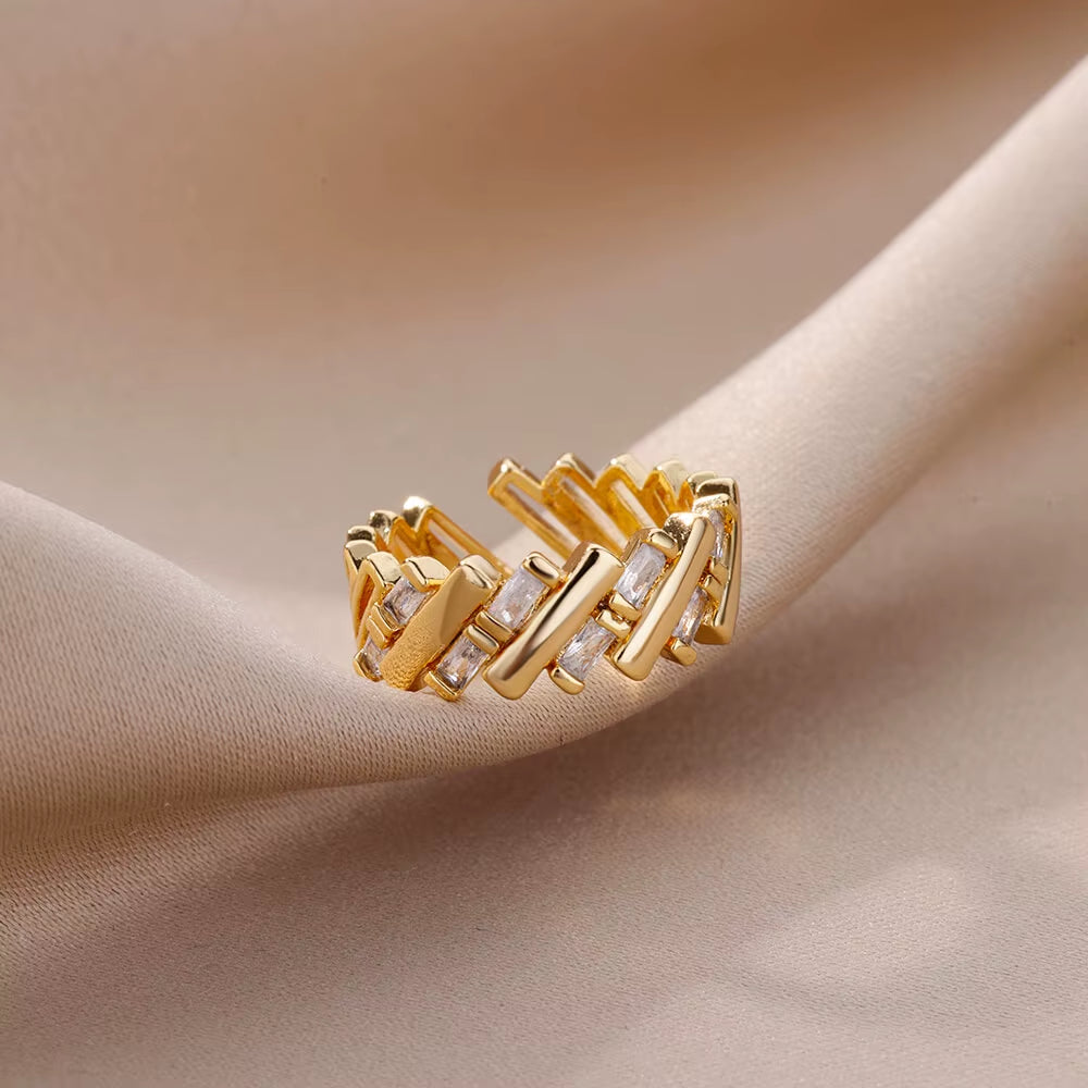 18K Gold Plated Rings for Women Zircon Crystal Finger Ring Engagement Wedding Jewelry Couple Gift Aesthetic Popular Accessories