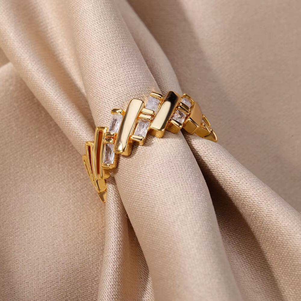 18K Gold Plated Rings for Women Zircon Crystal Finger Ring Engagement Wedding Jewelry Couple Gift Aesthetic Popular Accessories